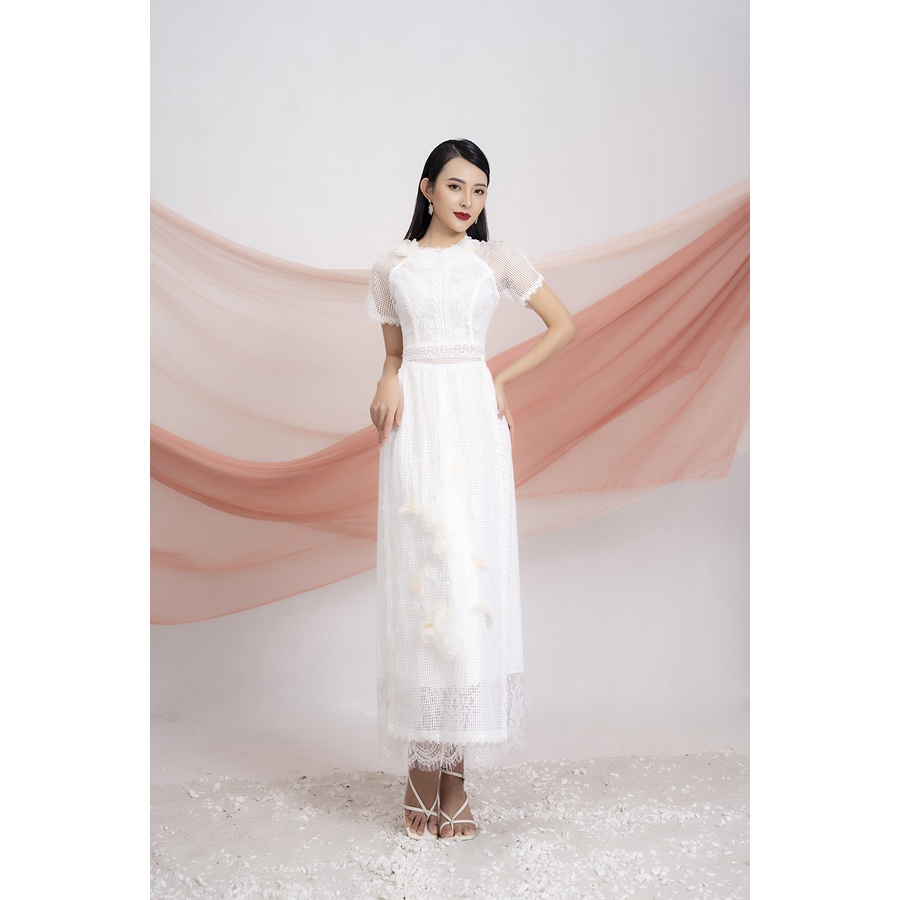 Áo dài thiết kế nữ đính ren organza trắng ELITE TRẦN by LINHELITE