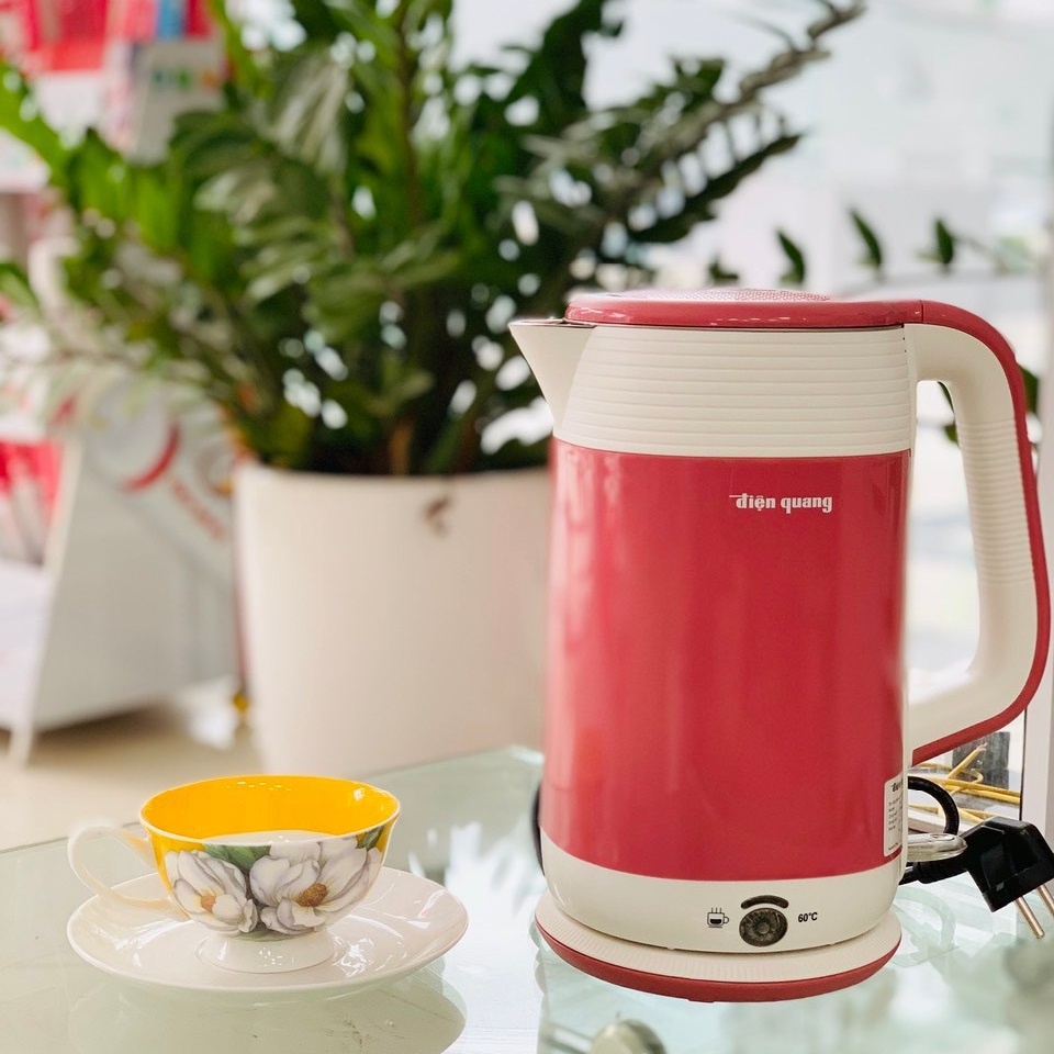 Ấm đun nước cao cấp Điện Quang EKT10 - công suất 1800W - 1.8L - inox 304 an toàn - vỏ 2 lớp - có chức năng giữ ấm