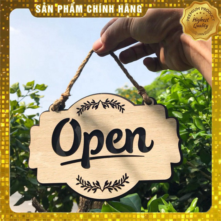 [tranh khắc laser] Bảng Open / Closed gỗ 2 mặt dạng treo - Mẫu OC01