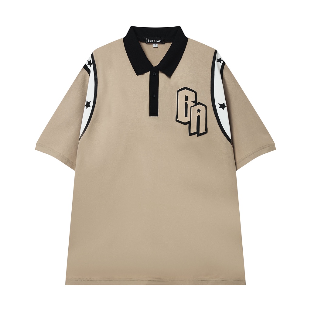Áo Polo Banawa oversized nam nữ unisex form rộng cổ sơ mi hình in graphic - Party Up Polo - Màu Kem