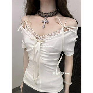 Pure Desire Ngọt Ngào Phong Cách Cay ins Tính Khí Cổ Chữ V Skinny Ôm Hơn Nhìn Áo Thun Tay Ngắn Lớp Bo
