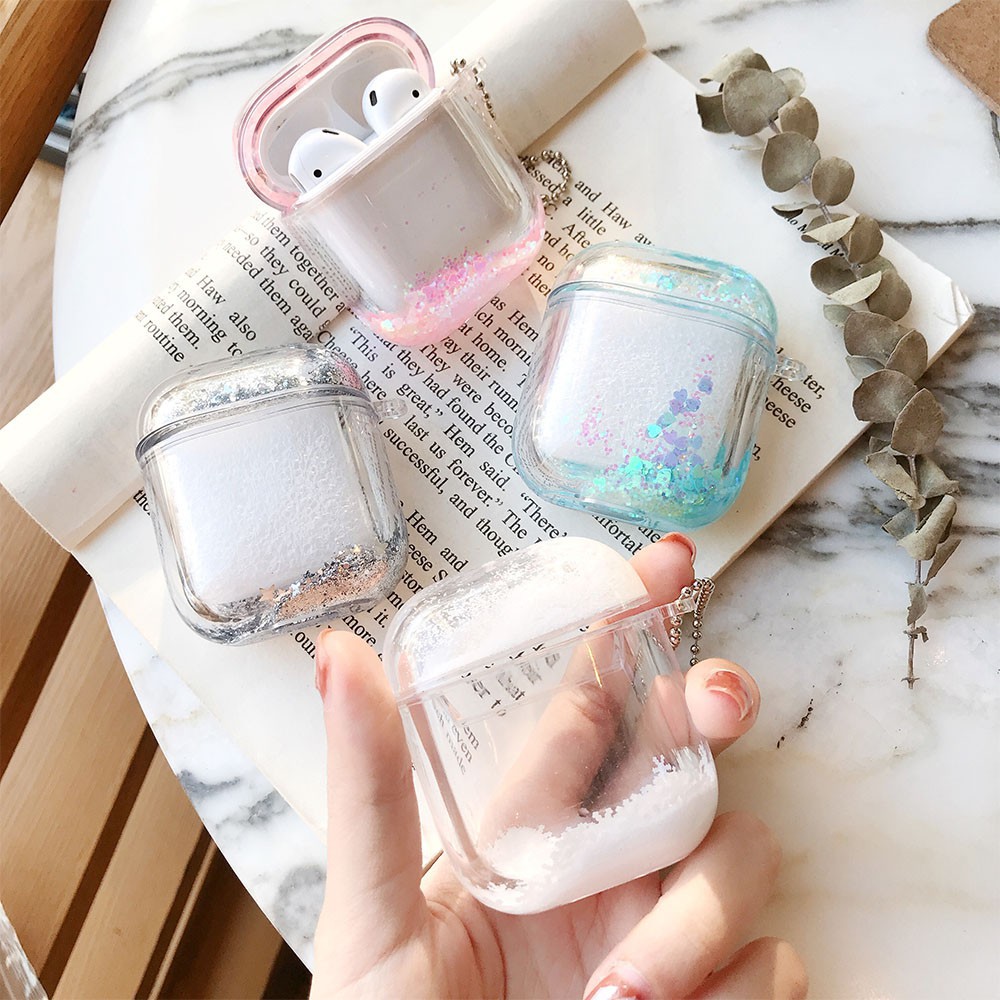 Ốp bảo vệ hộp sạc tai nghe dạng cát lỏng lấp lánh cho Apple Airpods 2 1 Pro