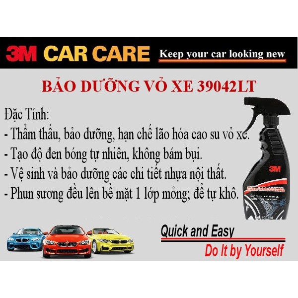 Chai xịt làm sạch, bóng và phục hồi vỏ xe cao su 3M Tire Restorer PN39042LT