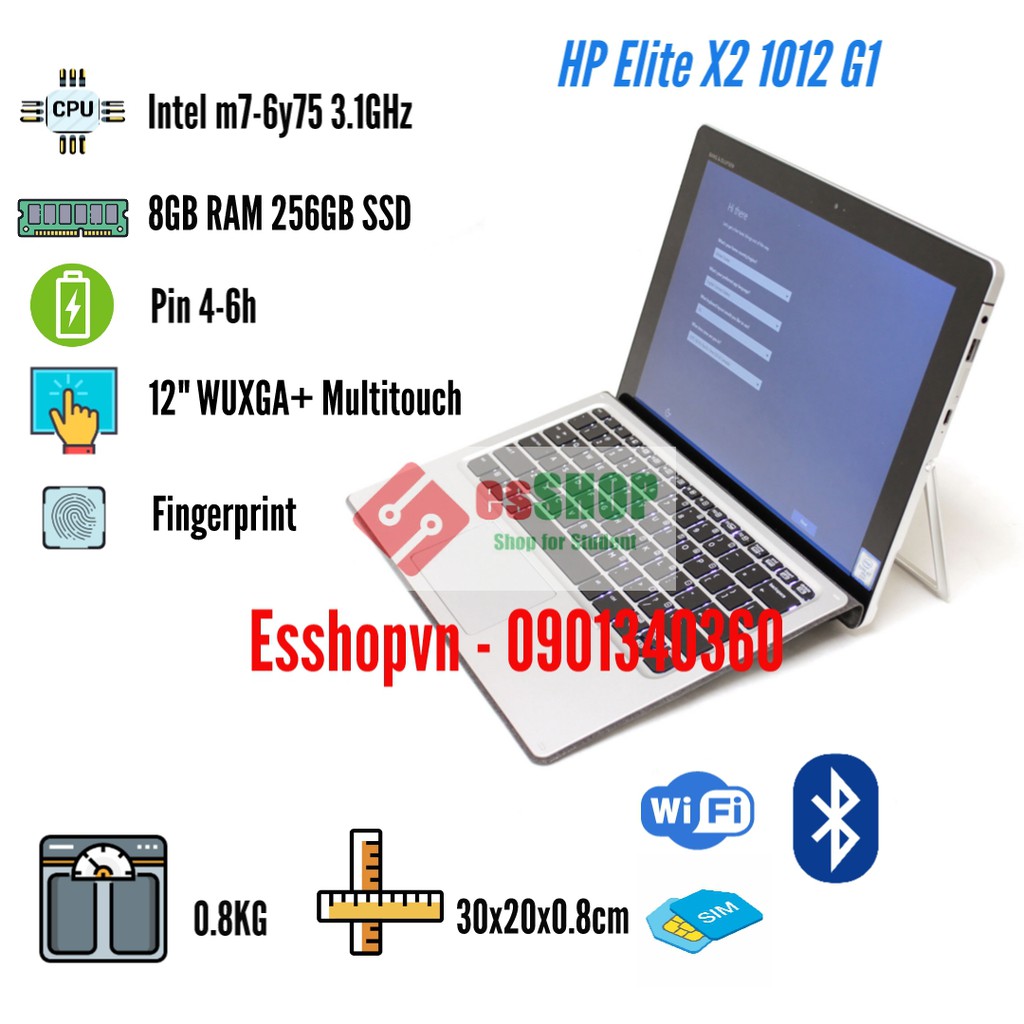 Laptop 2 trong 1 HP Elite X2 1012 G1/G2 màn hình cảm ứng 12 inch Intel Core M7-6Y75 8GB RAM 256GB SSD LTE - Likenew 98% | BigBuy360 - bigbuy360.vn