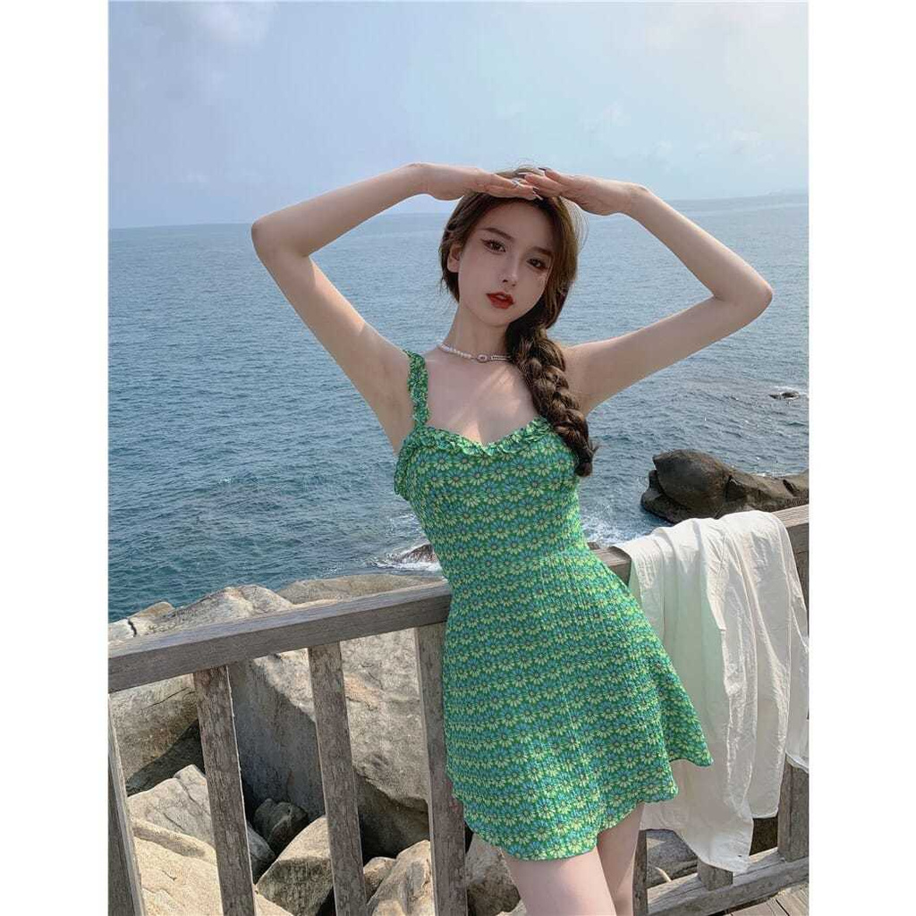 Đầm Hai Dây Họa Tiết Hoa Phong Cách Retro Pháp Quyến Rũ Cho Nữ