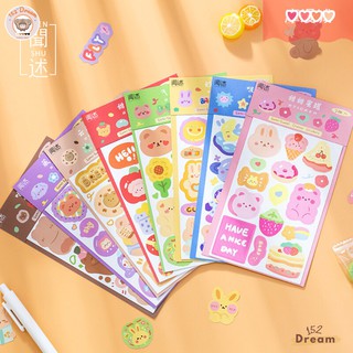 Set 2 Tấm Sticker Gấu, Đồ Ăn Nhiều Hình Dễ Thương Trang Trí Sổ Tay, Planner