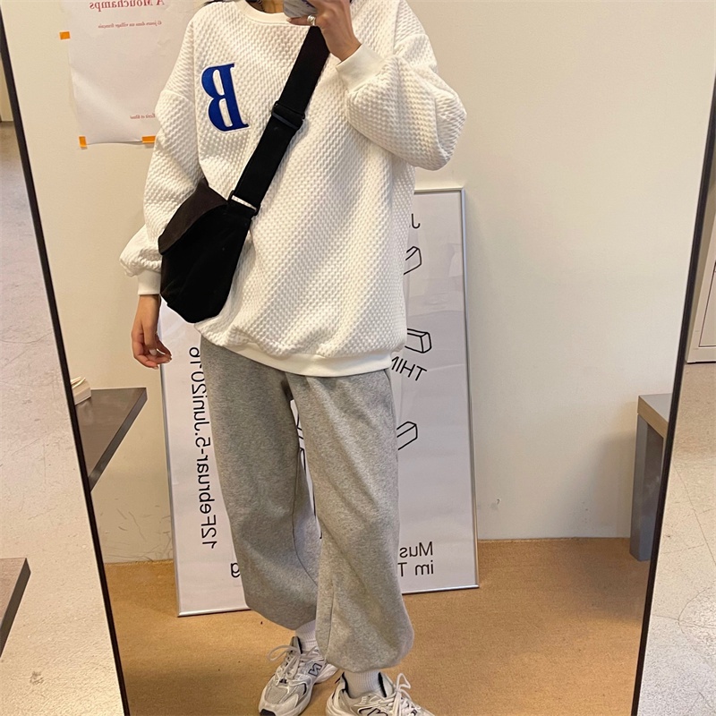 【ZHELIHANGFEI】Áo Thun Tay Dài Cổ Tròn Form Rộng Họa Tiết Kẻ Sọc Hợp Thời Trang