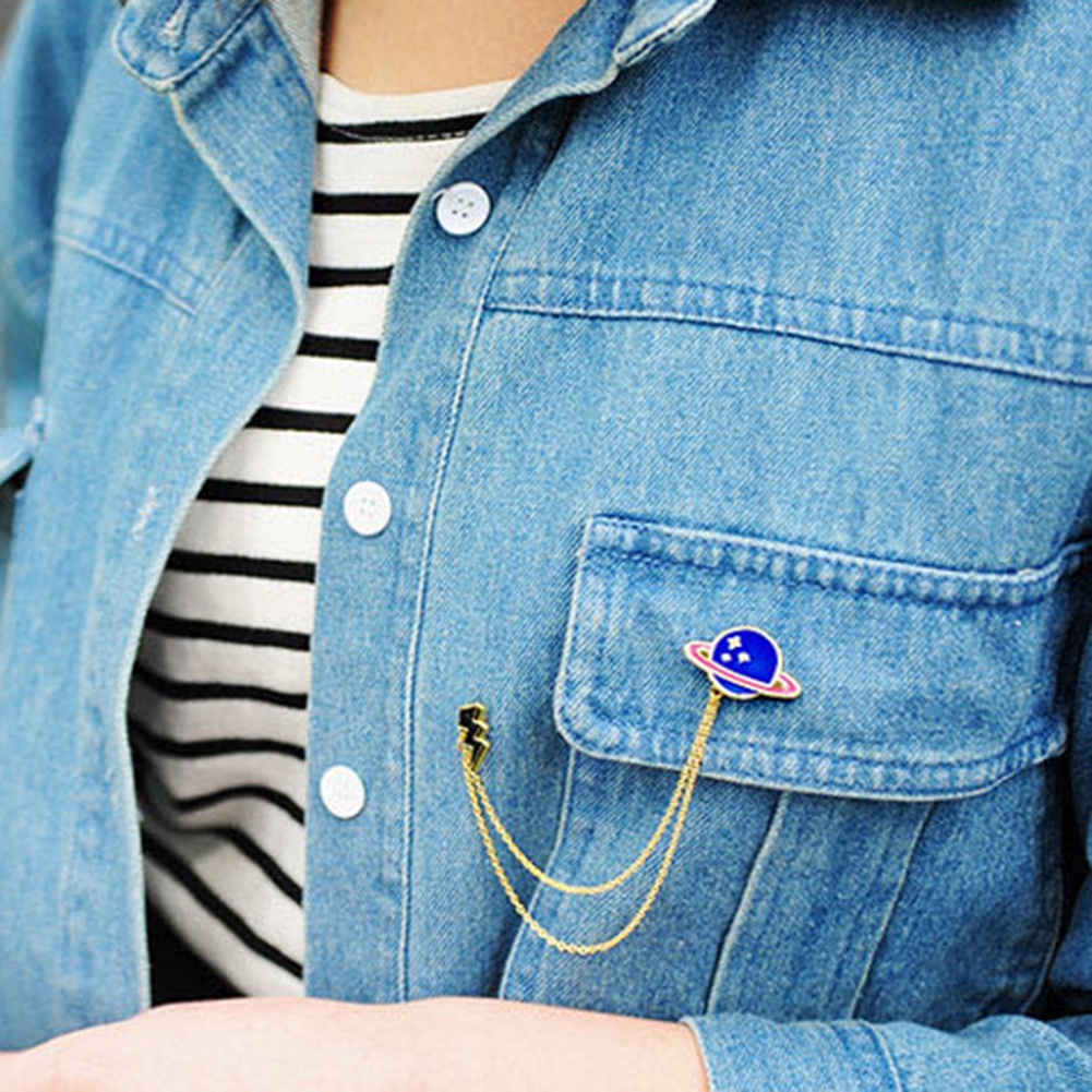 YOML✔Cute Cartoon Egg Cat Planet Rabbit Chain Brooch Pin Denim Jacket Collar Badge