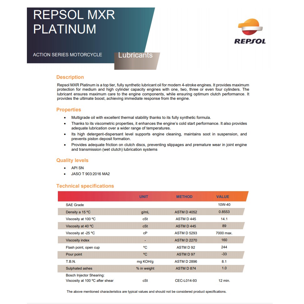 Nhớt Tổng hợp Repsol MXR Platium 10W40 800ml
