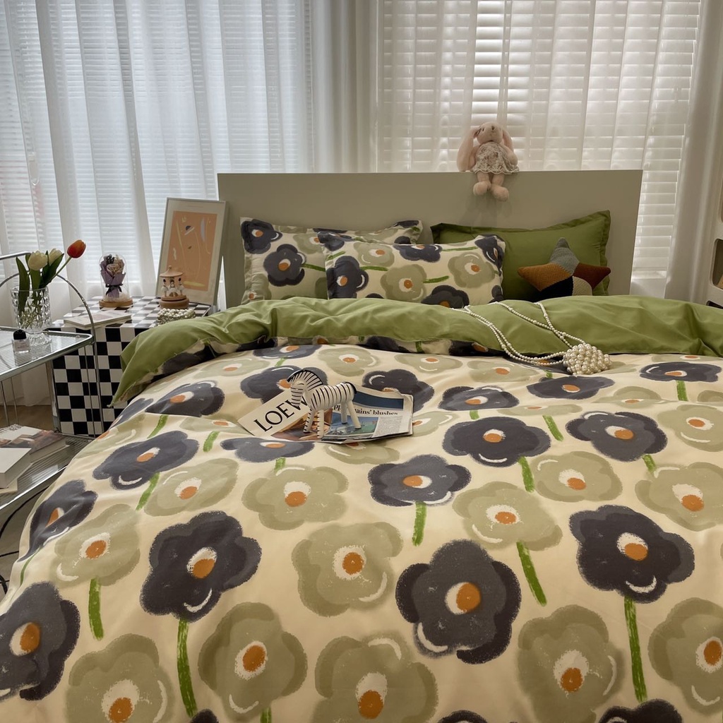 Chăn ga gối Cotton poly - Mẫu hoa đậu biếc