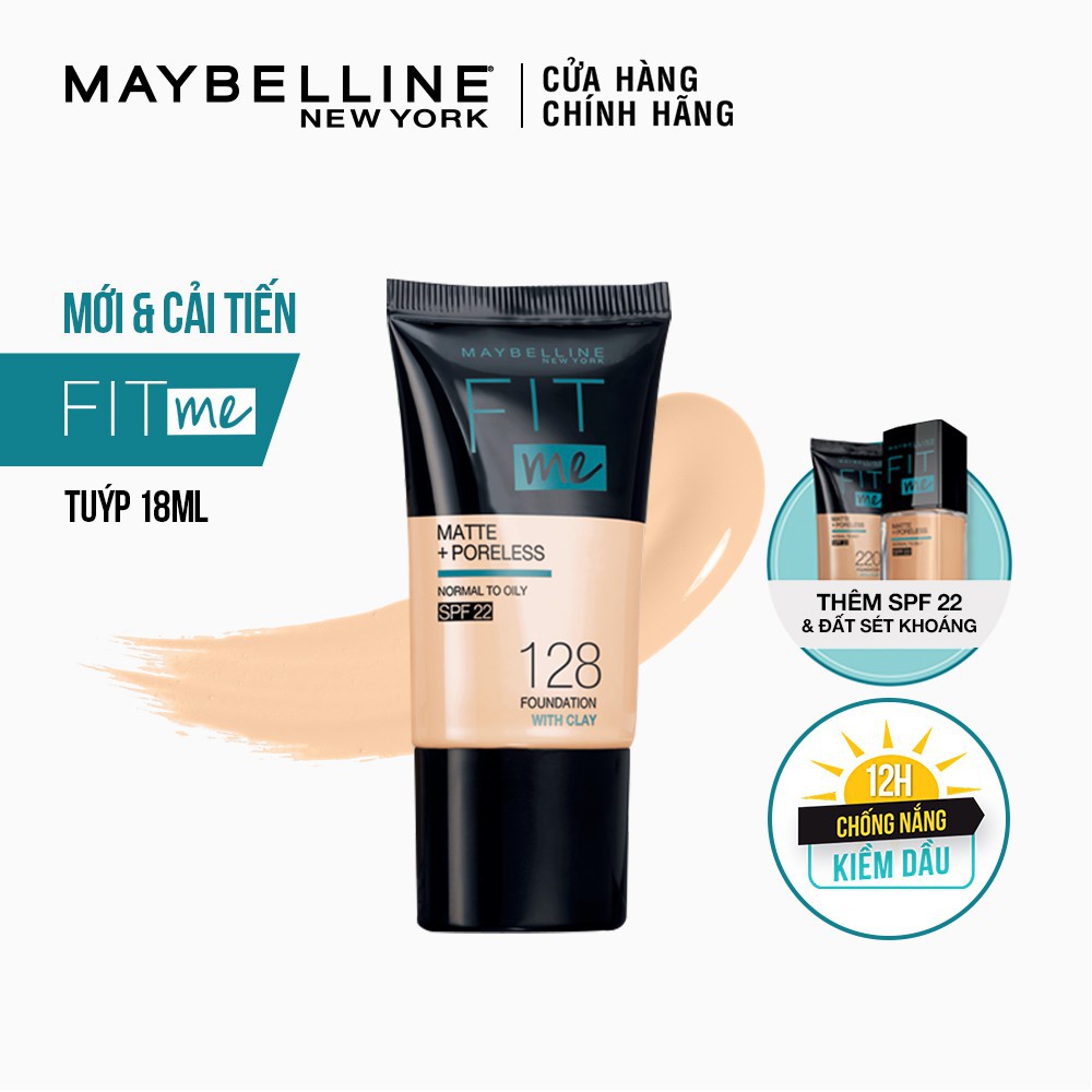 Kem Nền Mịn Nhẹ Kiềm Dầu Fit Me dạng tuýp Maybelline New York Matte and Poreless Foundation Tube 18ml - Mỹ Chính Hãng