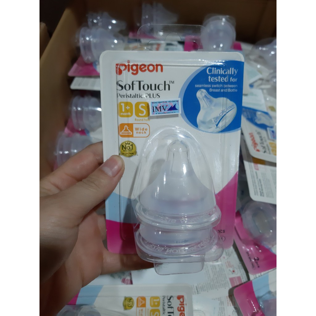 2 núm ty pigeon Softouch nhập khẩu bình cổ rộng đủ size S/M/L/LL