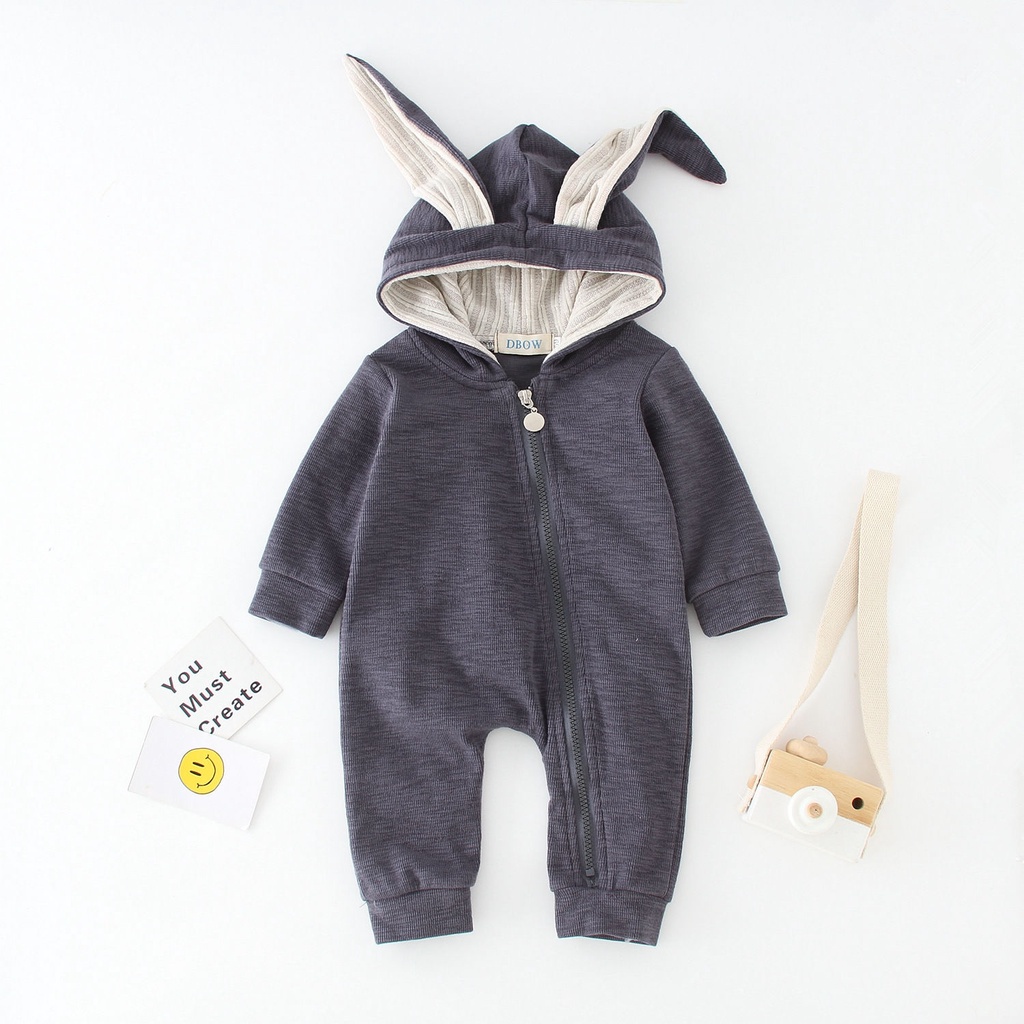 Bộ Áo Liền Quần Tay Dài Có Mũ Trùm Thời Trang Xuân Thu Cho Bé Sơ Sinh