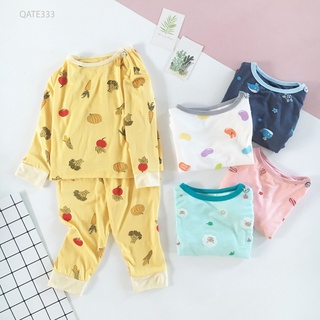 Bộ Dài Tay  Thun Lạnh Nền Màu Họa Tiết Mới 2021 Cho Bé Trai Bé Gái Unchi Store (QATE333)