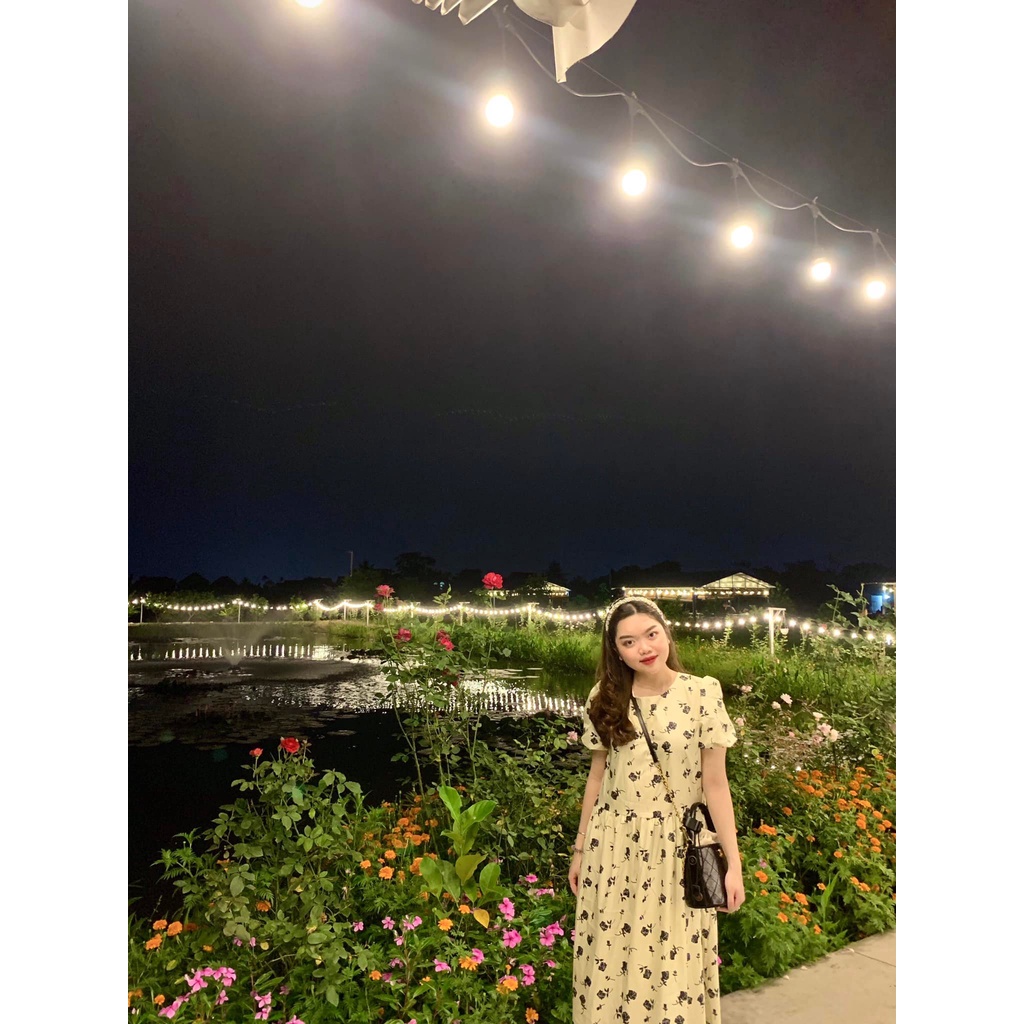 Đầm babydoll hoa nhí tay bồng, váy hoa dáng dài