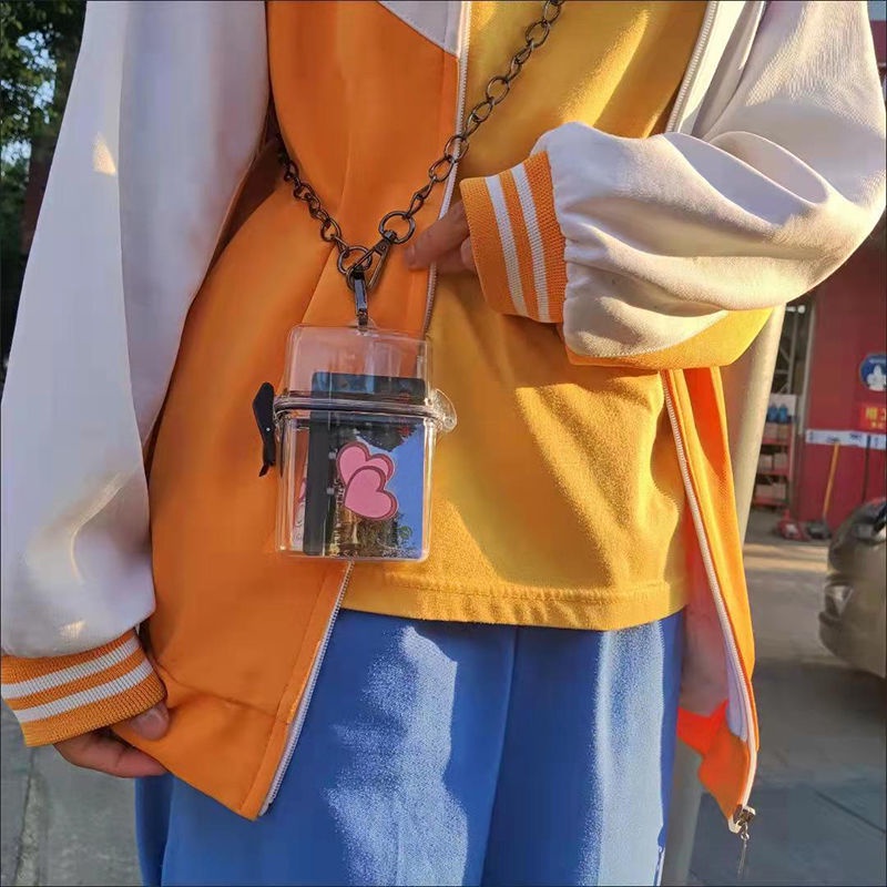 Plastic Transparent Bag Jewelry for Men and Women New Punk European and American Hip-hop Hard Shell Waterproof Earphone Jewelry Storage Bag DIY Personalized Fashion Messenger Bag