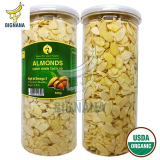 Hạnh Nhân Lát Mỹ Hộp 500gr, Hạnh Nhân Tươi Cắt Lát Cao Cấp, Nguyên Liệu Làm Bánh, Chè Khúc Bạch, Granola