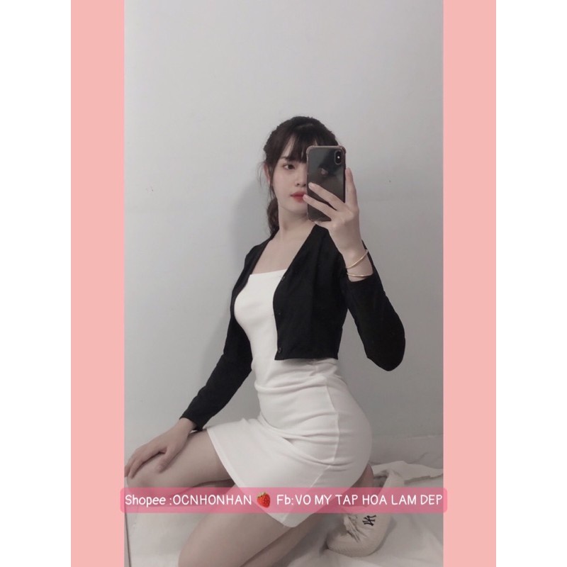 Set đầm dây body phối áo khoác tay dài