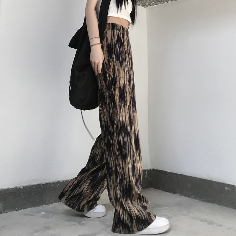 Porozi  Quần dài  lưng cao dáng rộng vải mỏng phối màu nhuộm độc đáo với 4 màu tuỳ chọn kiểu Hàn Quốc