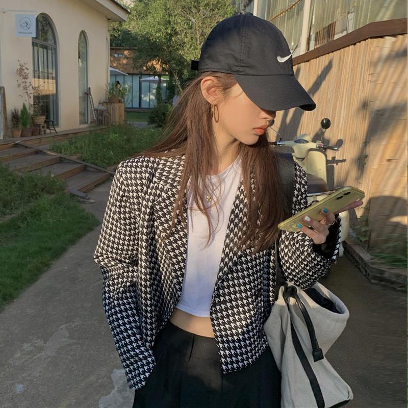 Áo khoác dáng ngắn dài tay in họa tiết phong cách Hàn Quốc thanh lịch thời trang cho nữ