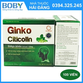 Ginko Citicolin - Ginkgo biloba extract 120mg - Tăng cường tuần hoàn máu não, hỗ trợ hoạt huyết (Hộp 100 viên)