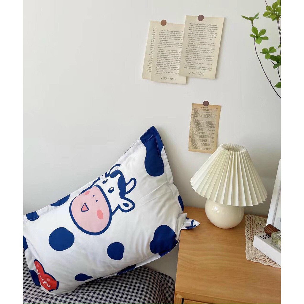 Bộ chăn ga gối Poly Cotton Bò sữa xanh (Tặng vỏ gối ôm) - Miễn phí bo chun mọi kích thước