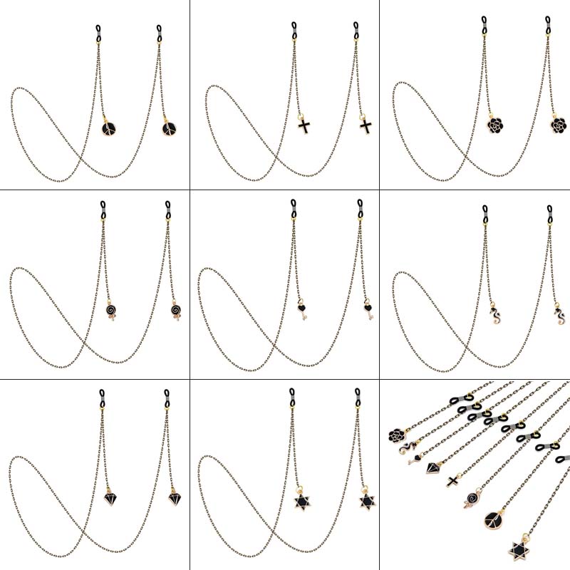 Dây Xích Kim Loại Màu Đen Gắn Kính Mát Thiết Kế Độc Đáo