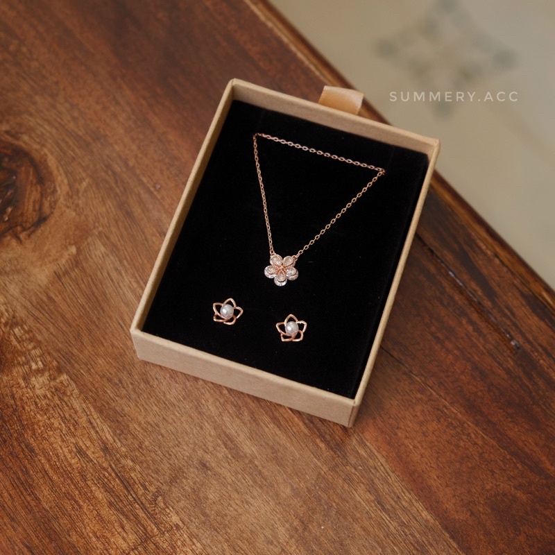 Khuyên tai bạc 925 SUMMERY hoa đính ngọc bông tai S925 mạ vàng hồng