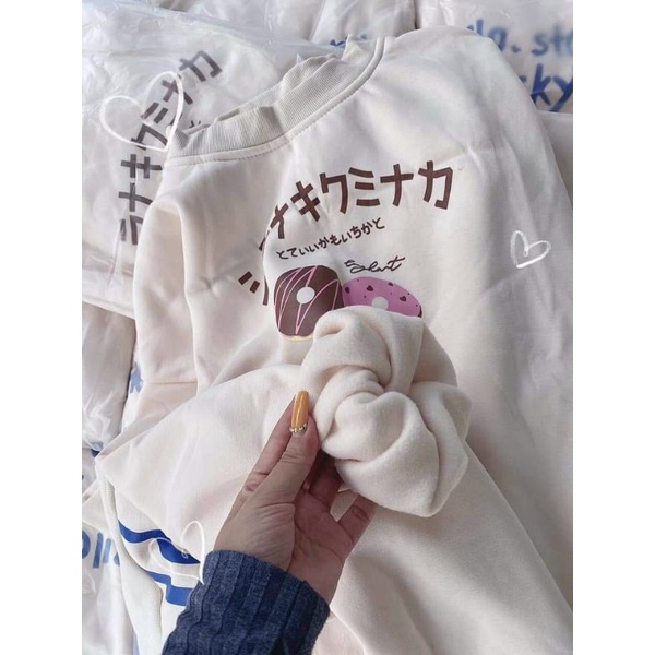 Áo Sweater Form Rộng Nam Nữ In Hình Bánh Donus Kèm Ảnh Thật