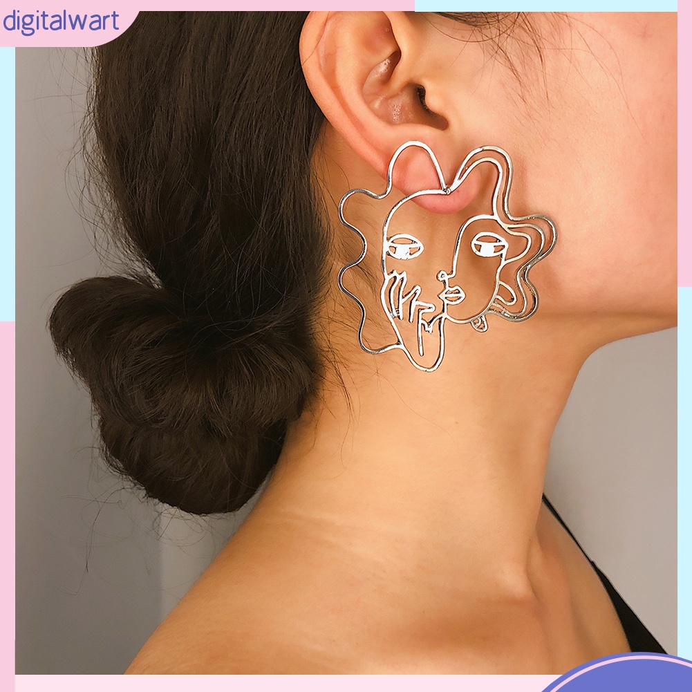 Đôi bông tai dạng rỗng hình mặt người trừu tượng thời trang cá tính cho nữ