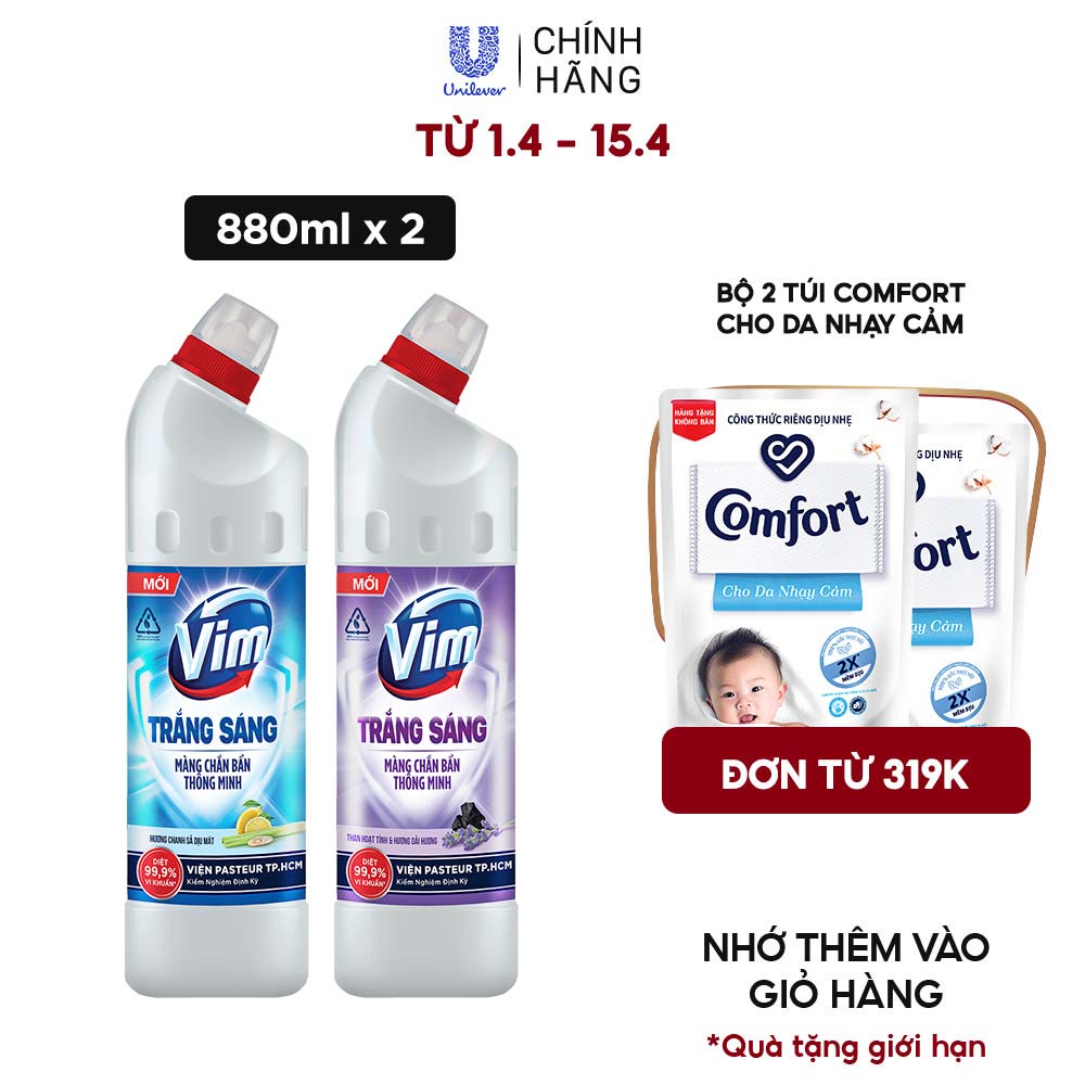 Combo 2 Gel Tẩy Rửa Vim Trắng Sáng 870ml/Chai