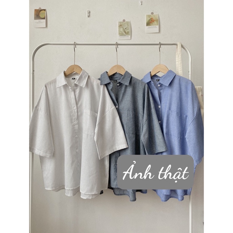 Sơ mi nữ kẻ sọc tay lỡ dáng rộng phong cách Hàn Quốc Aimee Closet