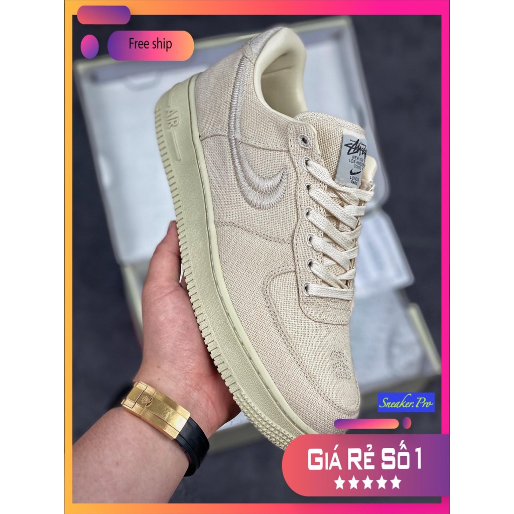 (HỖ TRỢ ĐỔI TRẢ) Giày thể thao sneaker Air Force 1 Low Stussy Fossil trắng sữa, đường kim sắc sảo, siêu hot hit giới trẻ