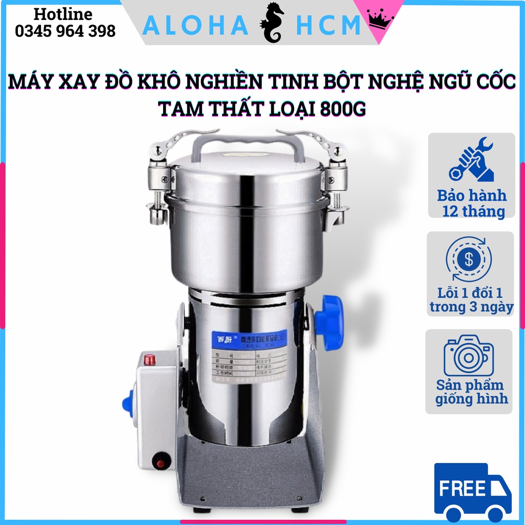 Máy Nghiền Bột Gạo Khô, mua ngay Máy Xay Tinh Bột Nghệ Ngũ Cốc Tam Thất Có Nắp Gài Inox K33, Có Thể Xoay Được 90 Độ