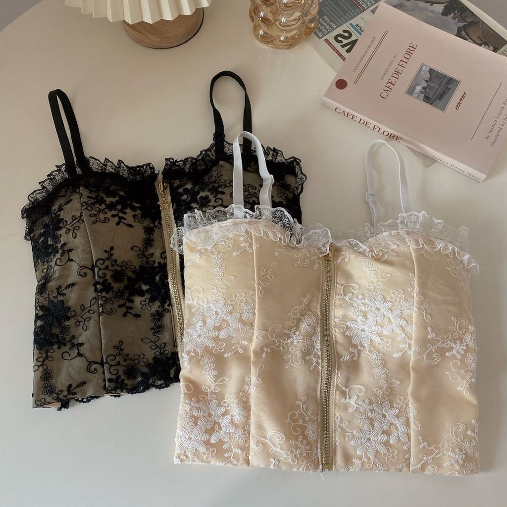 Áo Hai Dây Phối Ren Có Khóa Kéo Quyến Rũ Thời Trang Cho Nữ