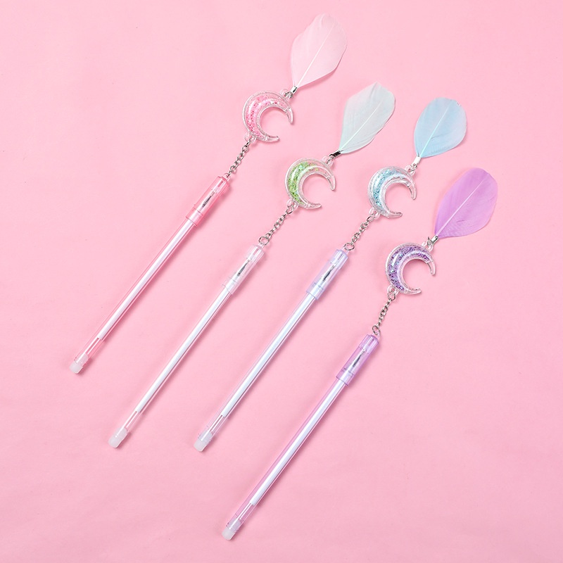 Bút Mực Gel Hình Mặt Trăng / Lông Vũ Dễ Thương Sáng Tạo