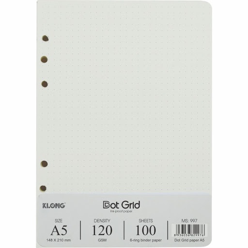 ( Chính Hãng ) Ruột giấy refill KLONG sổ còng Dot Grid A5 - 100 tờ - MS: 997