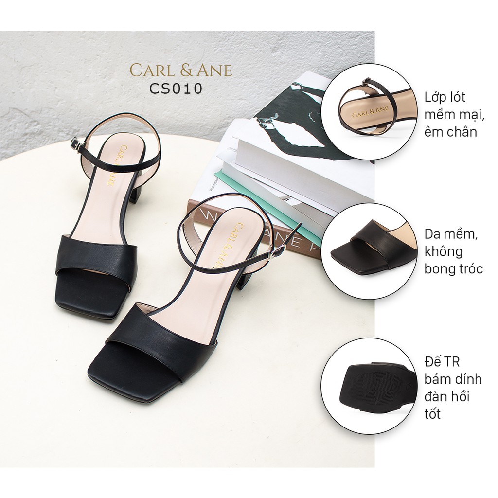 Carl &amp; Ane - Giày sandal cao gót quai ngang phối dây cao 5cm màu đen _ CS010