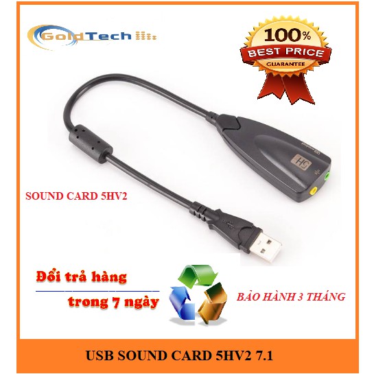 USB Sound card cao cấp 5Hv2 7.1 - Dây chia MIc và Loa từ cổng USB