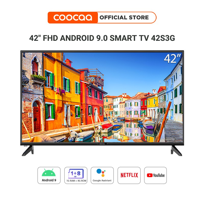 SMART TV Full HD Coocaa 42 inch - Android 9.0 TV - Wifi - viền mỏng - Model 42S3G - tivi giá rẻ Chân viền kim loại