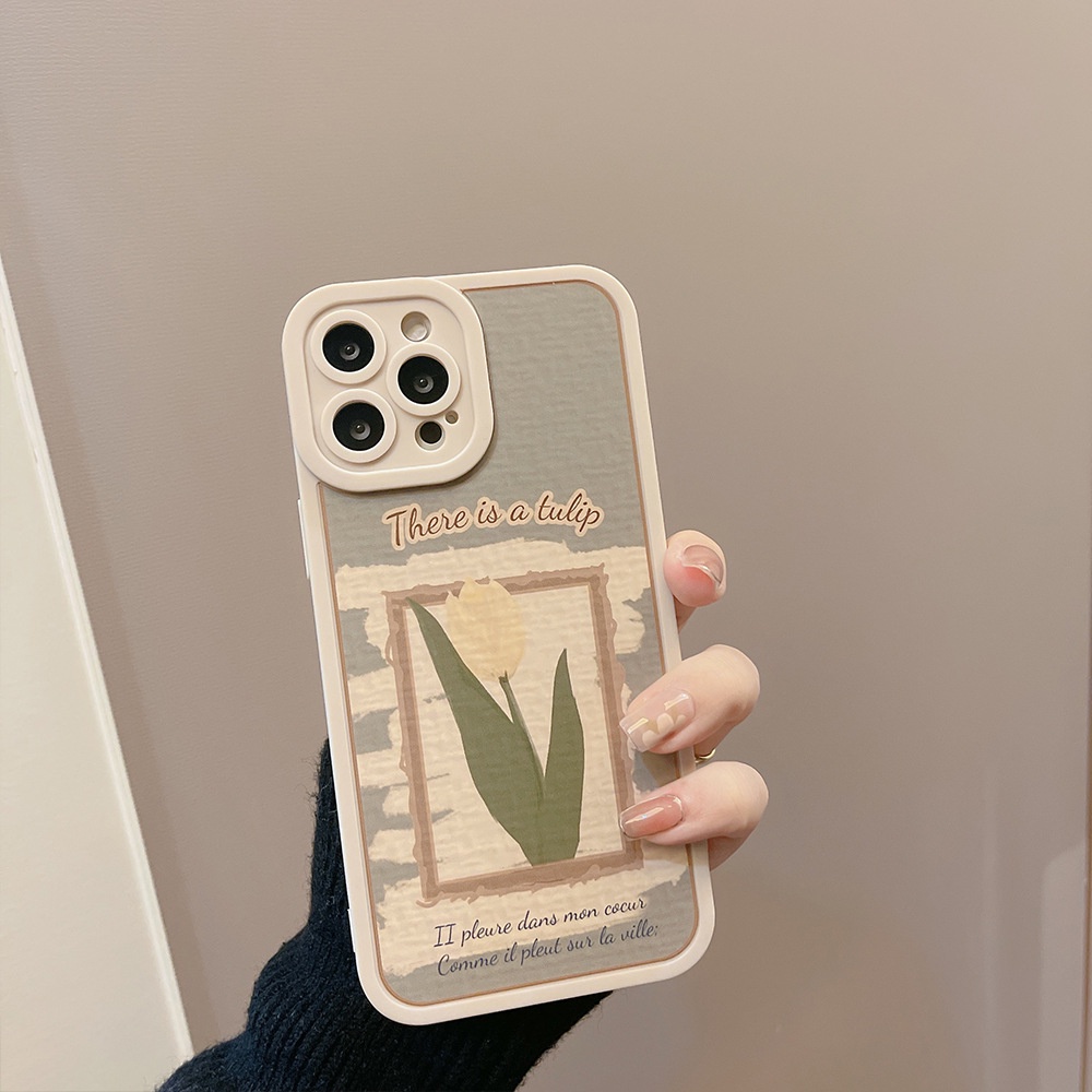 Ốp Điện Thoại Mềm Hình Hoa tulip Trắng Kiểu vintage Cho iphone 7 8 plus x xr xs 11 12 13 14 15 mini pro max se 2020