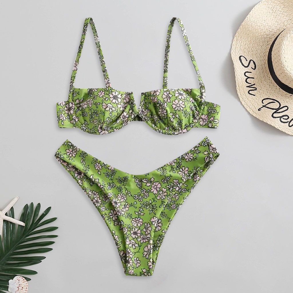 Trang phục bikini nữ in hoa eo cao cổ chữ V có dây quyến rũ | BigBuy360 - bigbuy360.vn