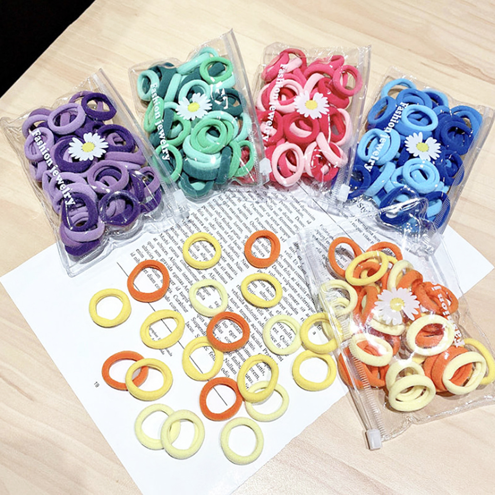 Set 50 Dây Cột Tóc Bằng Nilon Màu Trơn Dễ Thương Xinh Xắn