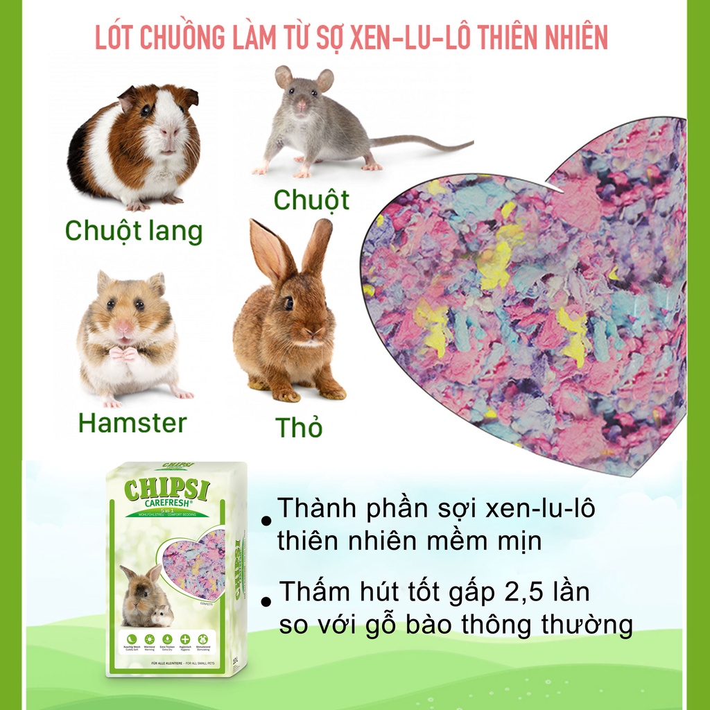Lót chuồng giấy cho thú nhỏ Carefresh Confetti | Siêu thấm hút | Không bụi | Mềm mịn | Phân huỷ sinh học | Nhiều màu sắc