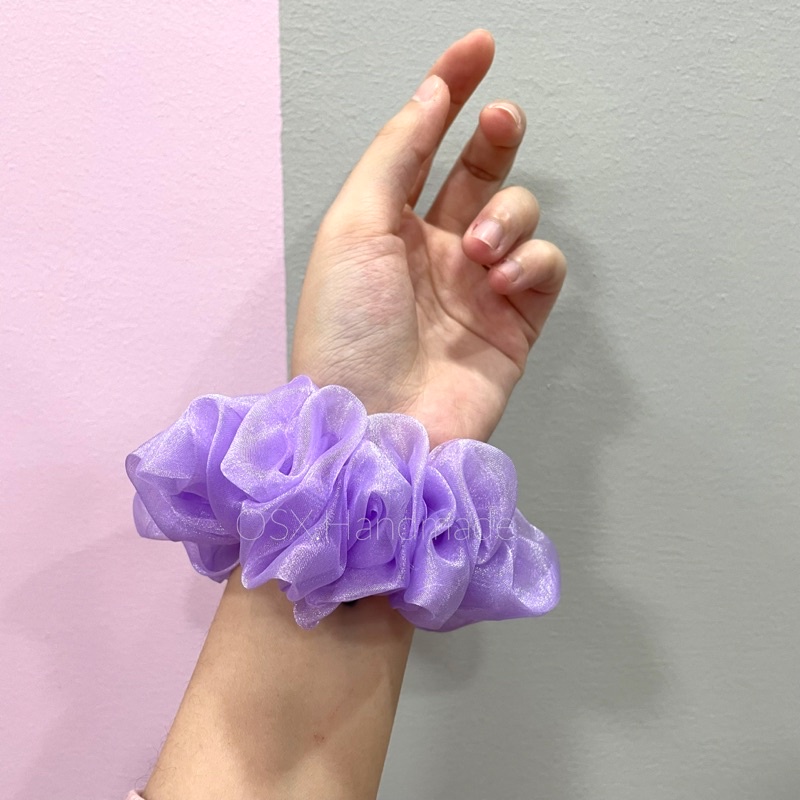 Buộc tóc handmade Scrunchies vải voan óng ánh