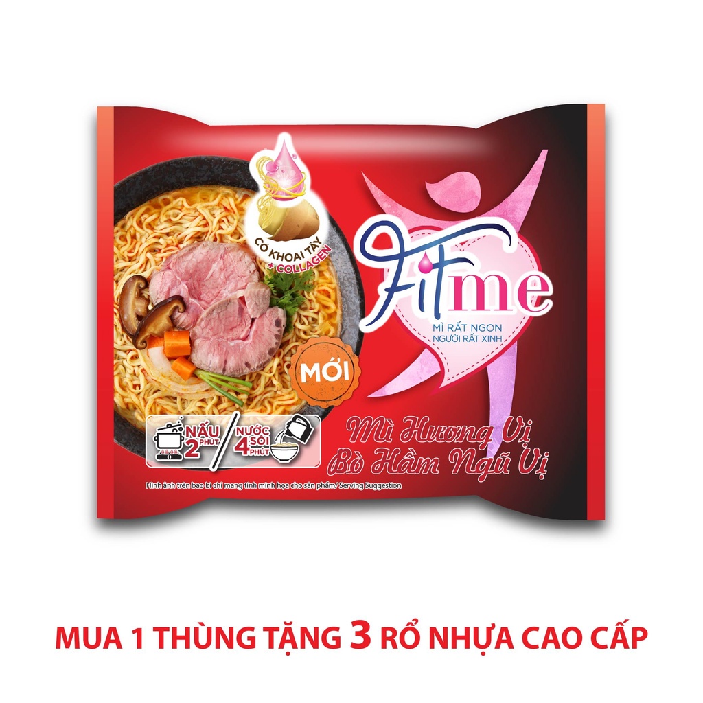 Thùng 30 Gói Mì Bò Hầm Ngũ Vị Fitme Có Bổ Sung Collagen THIEN HUONG FOOD 80g/gói