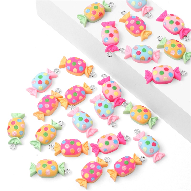 6 Mặt dây hình viên kẹo nhiều màu làm khuyên tai móc khóa trang sức DIY