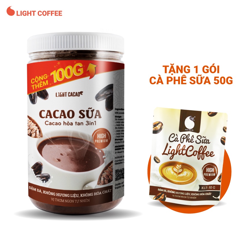 [Mã BMBAU50 giảm 7% đơn 99K] Cacao sữa hòa tan 3in1 Light Coffee, hũ 650g vị đậm đà, không hương liệu