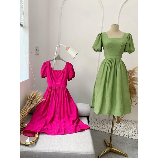 Váy đũi cổ vuông tay bồng có 4 màu siêu xinh