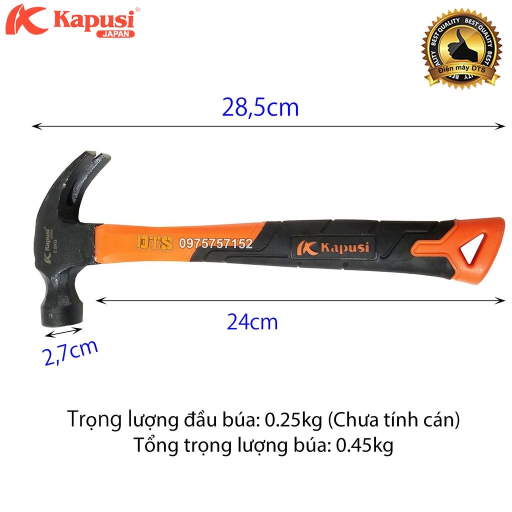 Búa đinh đa năng Kapusi JAPAN 0.25KG thép cứng xử lý đen bề mặt